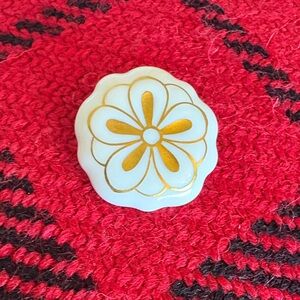 Herend Porcelain Pin — Hand-painted Gold Floral Motif
